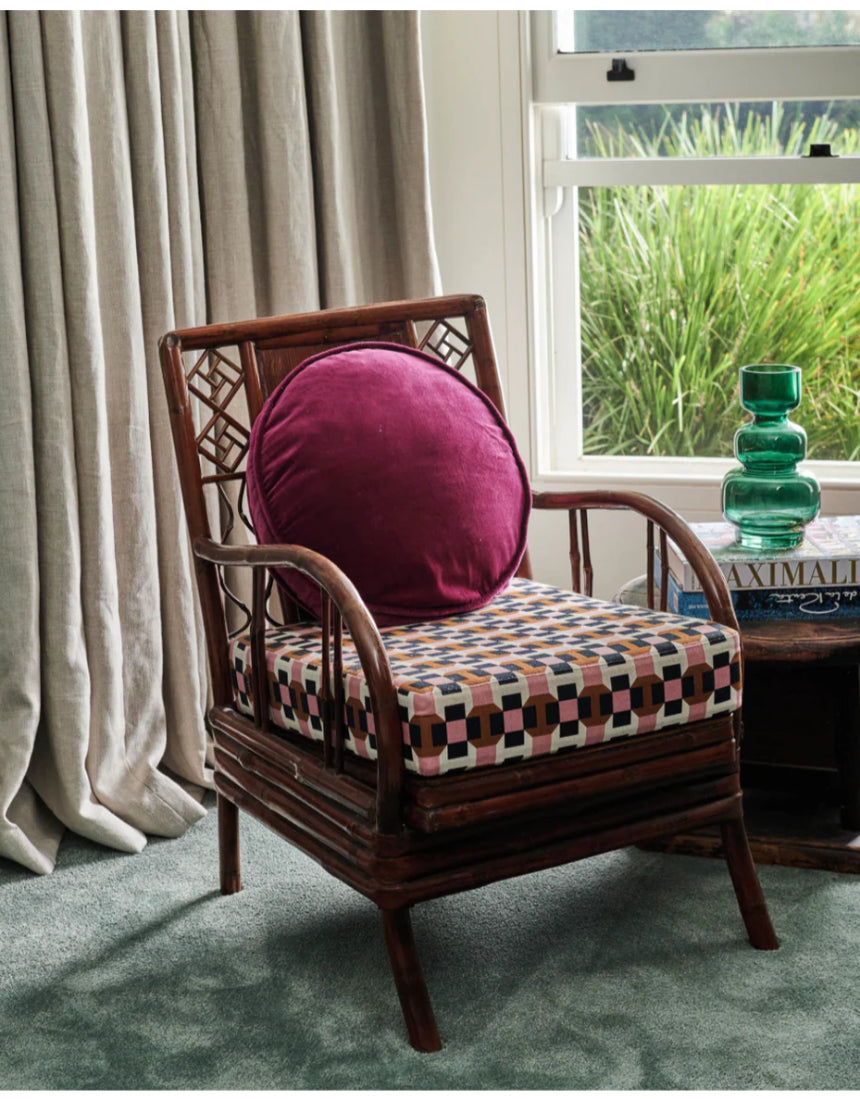Kip & Co Anemone Velvet Pea Cushion with colorful floral pattern, soft velvet fabric, square shape, decorative home accent.
