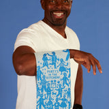 Blue Q tea towel featuring a colorful kitchen party design, perfect for adding a fun touch to your culinary space.