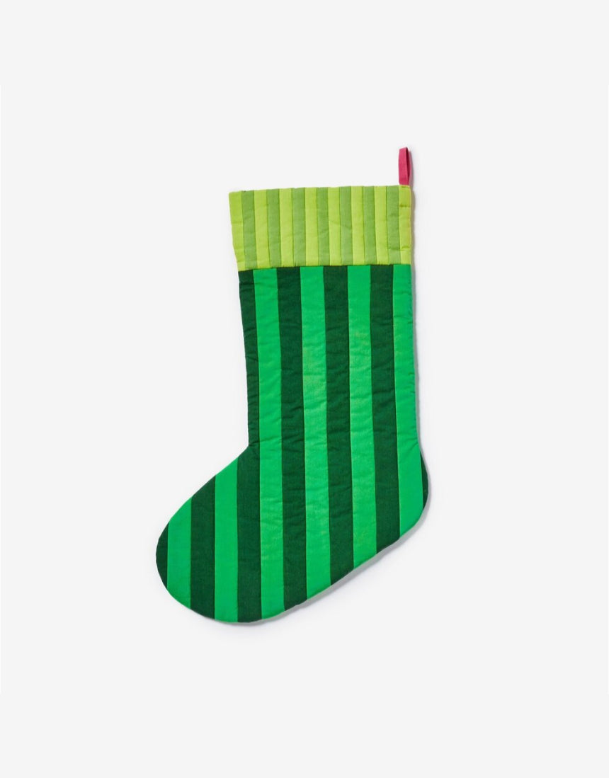Bonnie and Neil stripe verde Christmas stocking in cotton, featuring festive green and white stripe design for holiday decor.