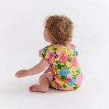 Kip & Co baby clothing, Follow the Sun short sleeve frill romper in bright, cheerful fabric with frill details for little ones.
