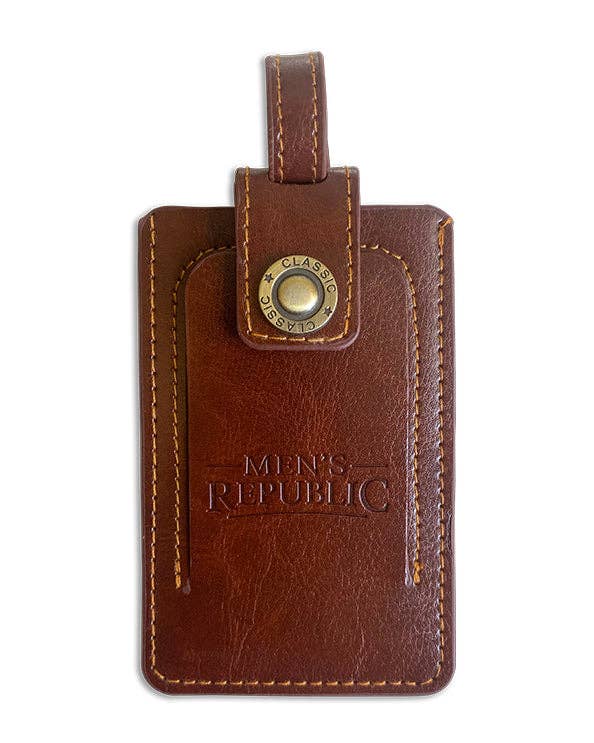 Men's Republic travel wallet and luggage tag set with sleek design, compact travel accessories for organizing essentials.