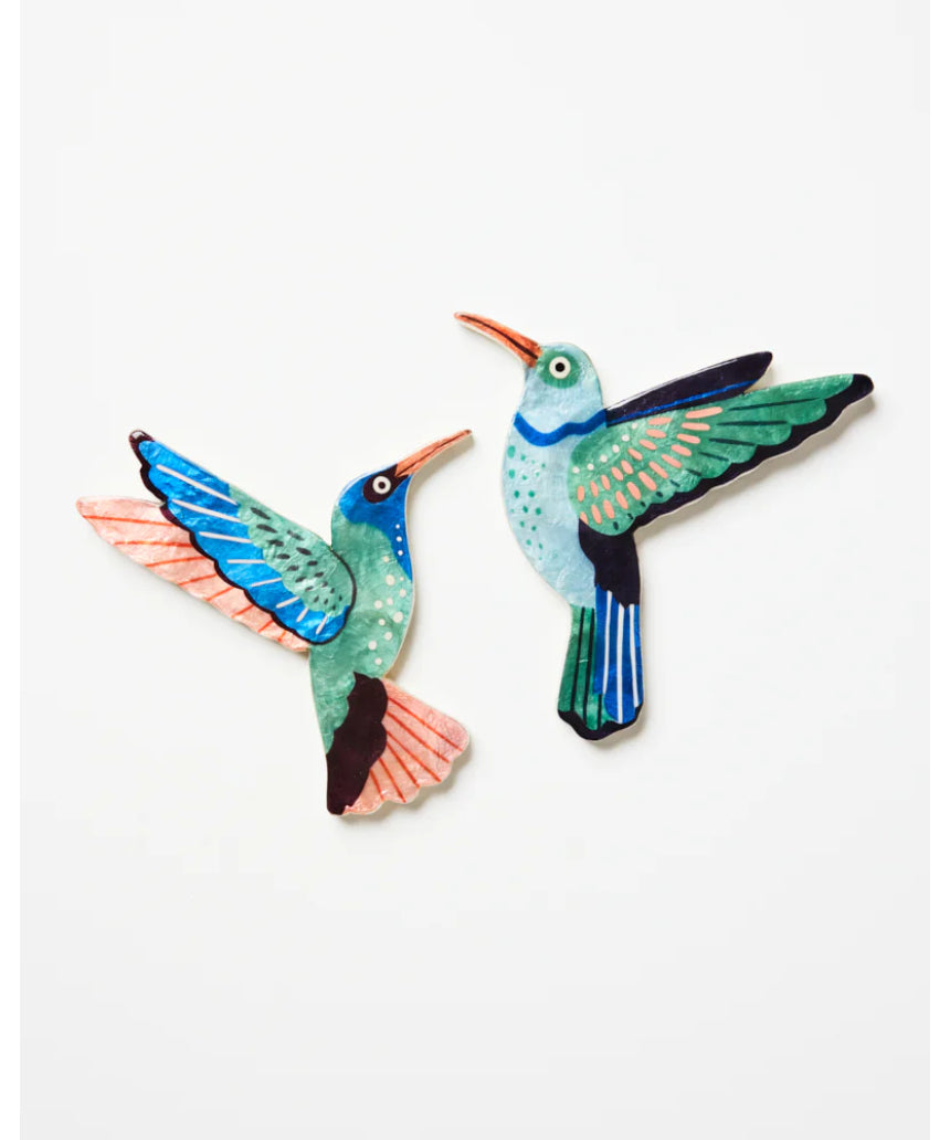 Jones & Co Canopy Hummingbird Wall Art set featuring colorful bird and floral designs for home decor.