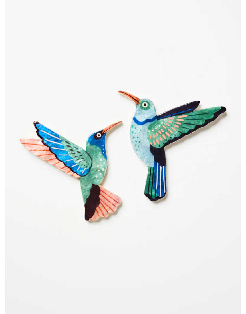 Jones & Co Canopy Hummingbird Wall Art set featuring colorful bird and floral designs for home decor.