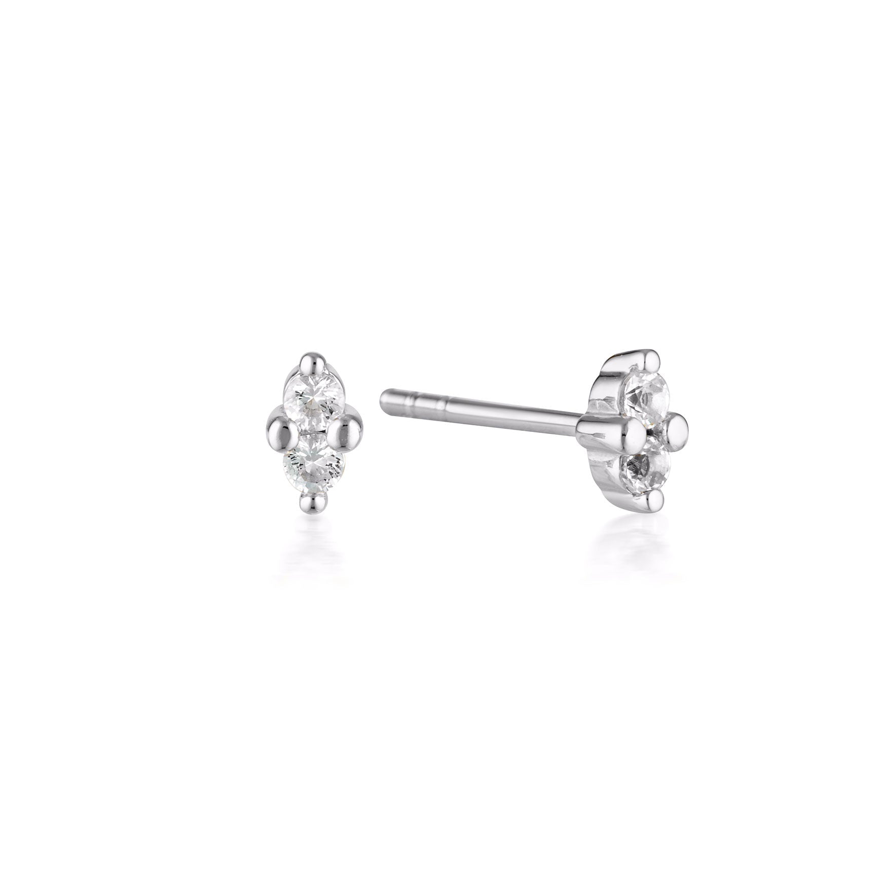Linda Tahija Birthstone Stud Earrings in Silver, April - White Topaz