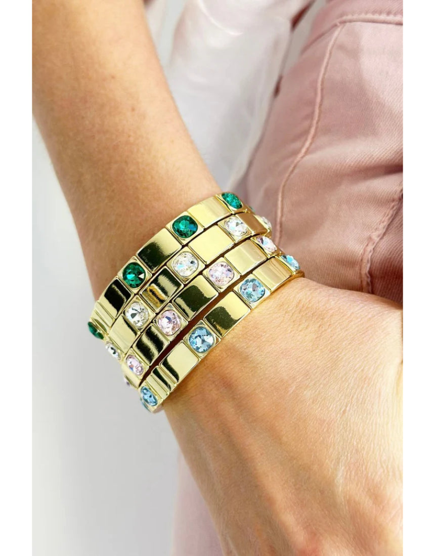 Gold Queenie bracelet by Mosk Melbourne with intricate chain design, shown on a neutral background in this product image.