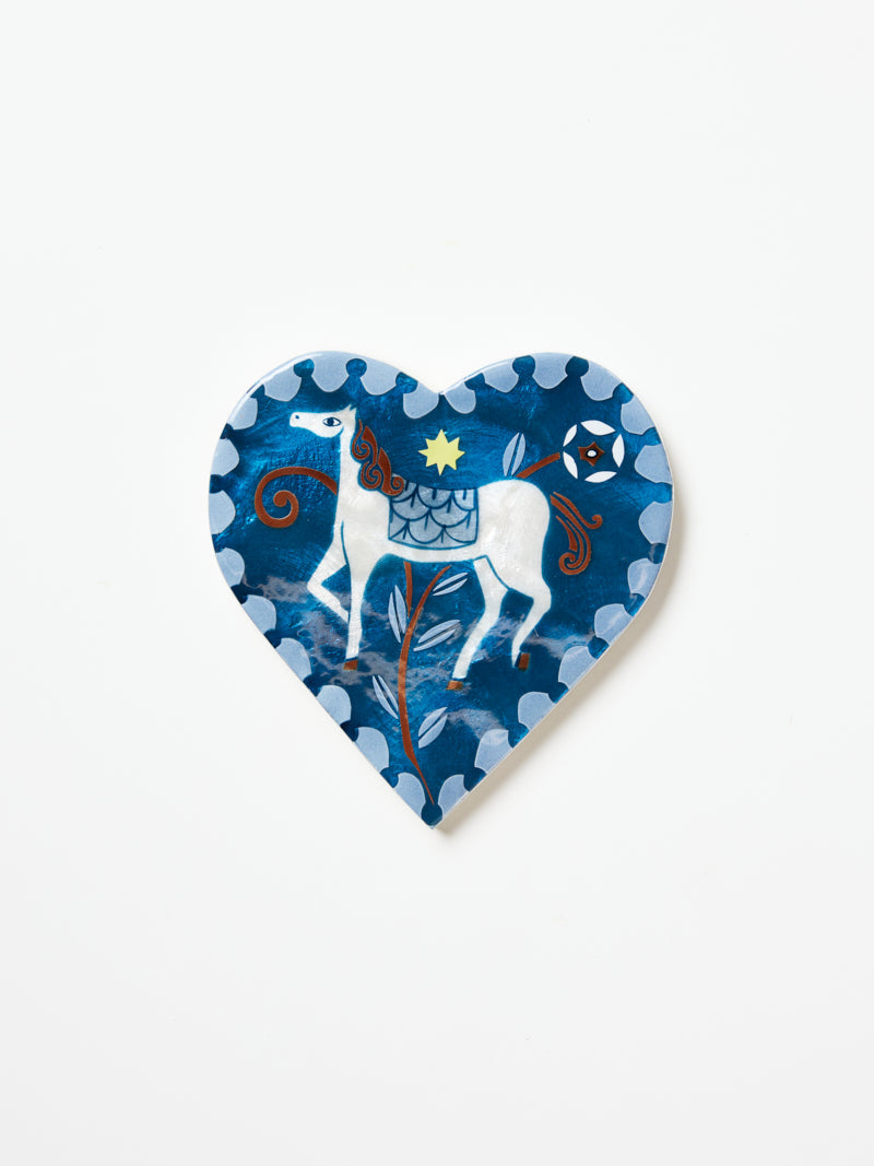 Jones & Co Paloma Blue Horse heart-shaped capiz wall art