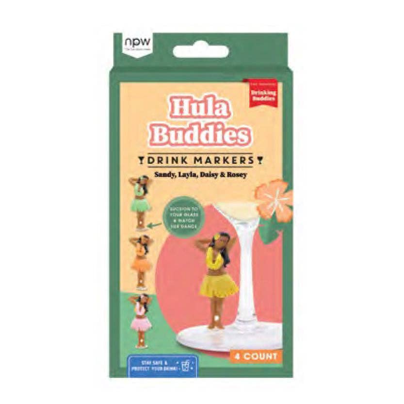 Colorful NPW Gifts Hula Girls Drink Markers featuring tropical hula girl designs for fun party accessories.