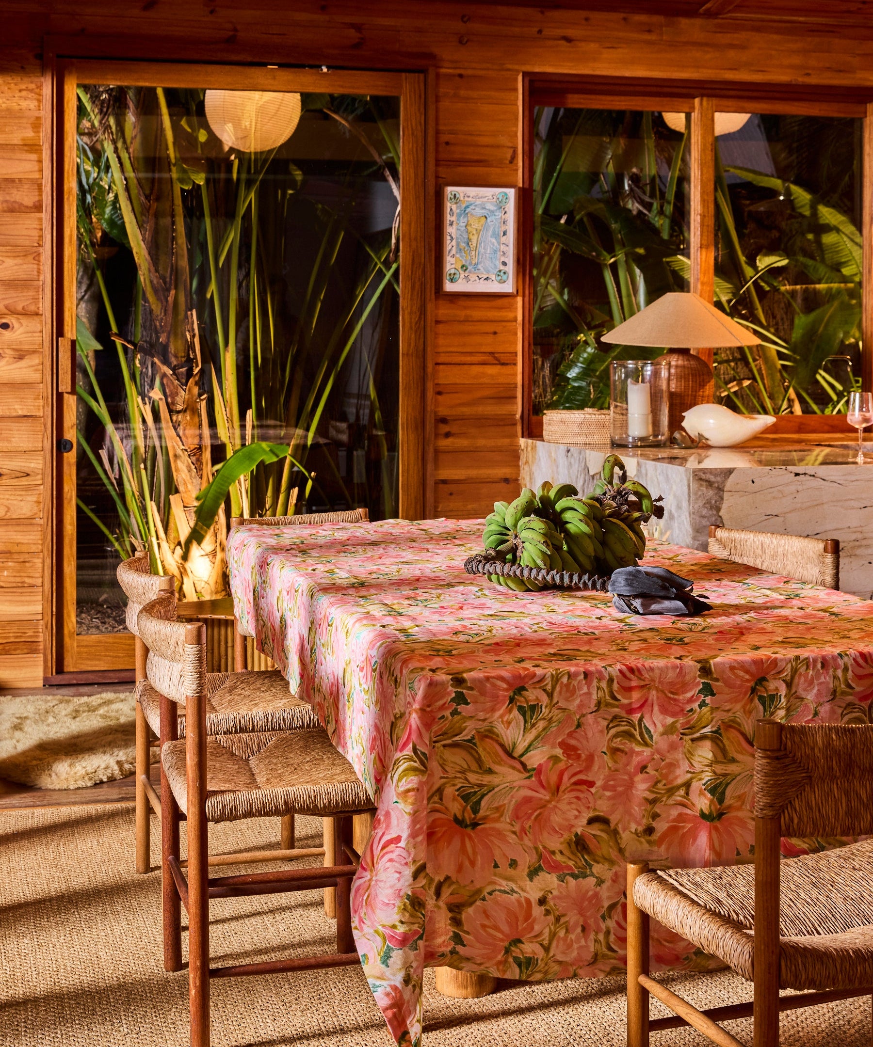Kip & Co Warm Floral Breeze tablecloth with vibrant floral pattern, soft fabric, perfect for adding color to dining tables