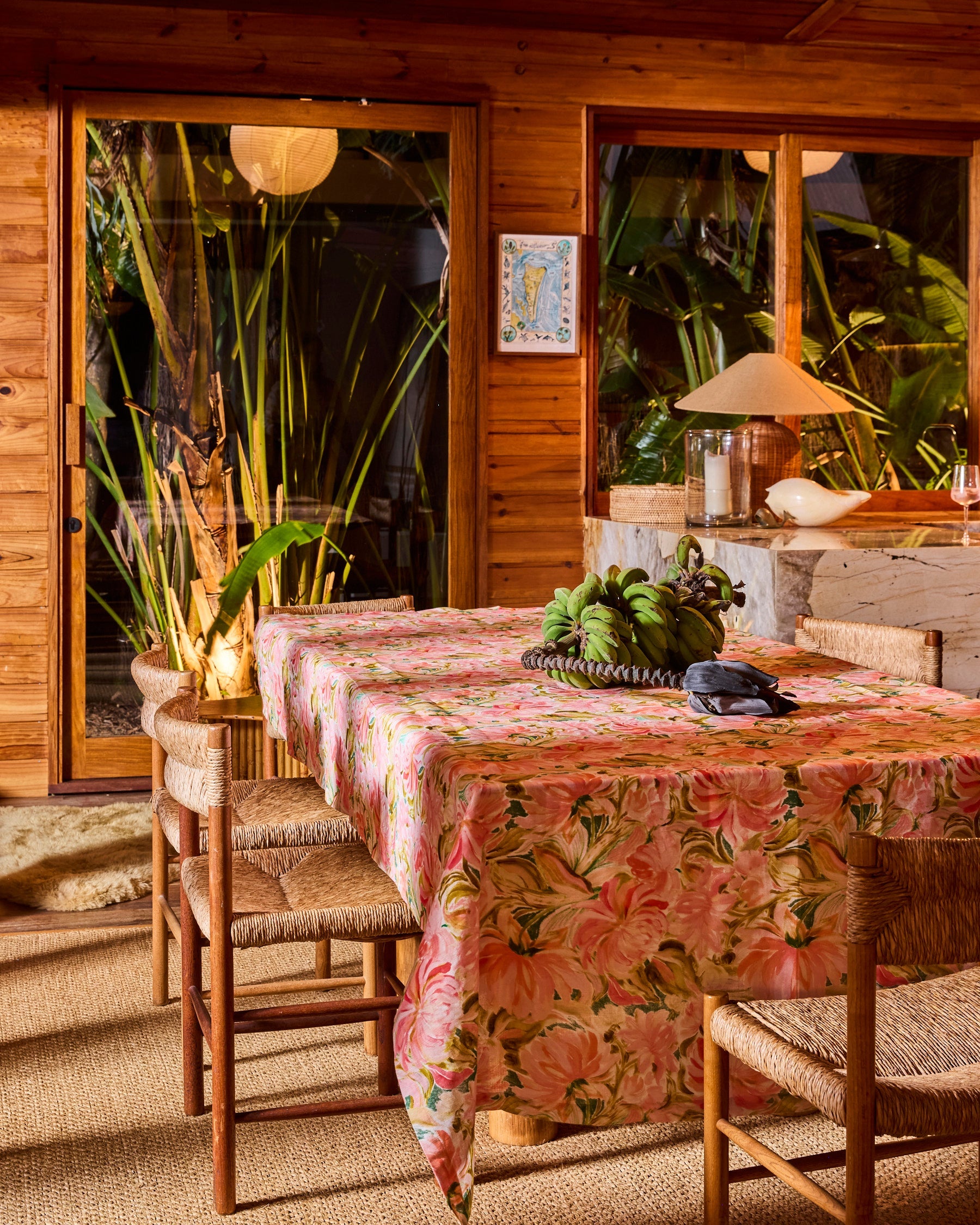 Kip & Co Warm Floral Breeze tablecloth with vibrant floral pattern, soft fabric, perfect for adding color to dining tables