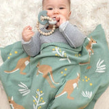 Australiana Baby Blanket - Kangaroo/Green, , Living Textiles - Say It Sister