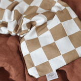 Beige check Lupin heat pack from Handmade Jems, soft fabric with a cozy, handmade design for warmth and comfort.