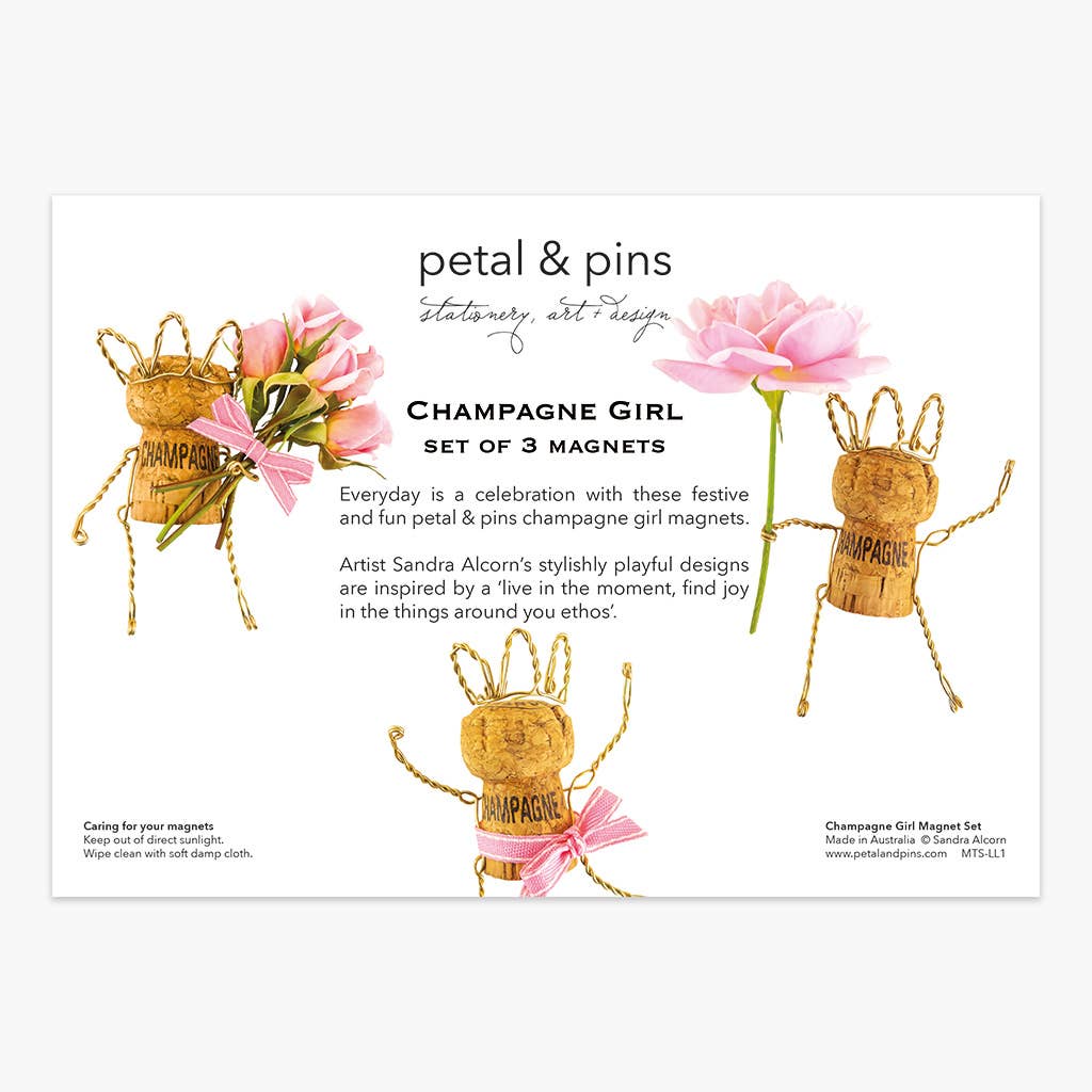 Champagne Girl | Set Of 3 Magnets, , petal & pins - Say It Sister