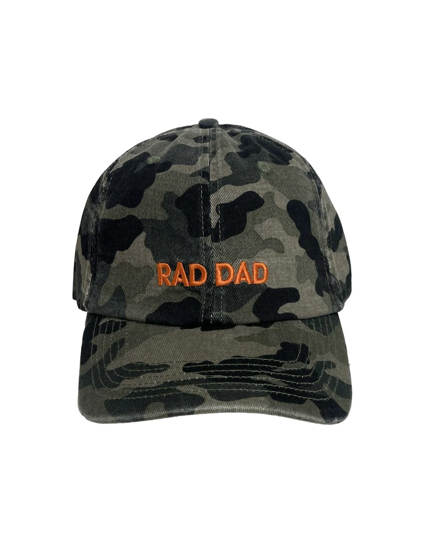 Banabae Rad Dad unstructured baseball cap in camouflage fabric, featuring a relaxed fit and curved brim.