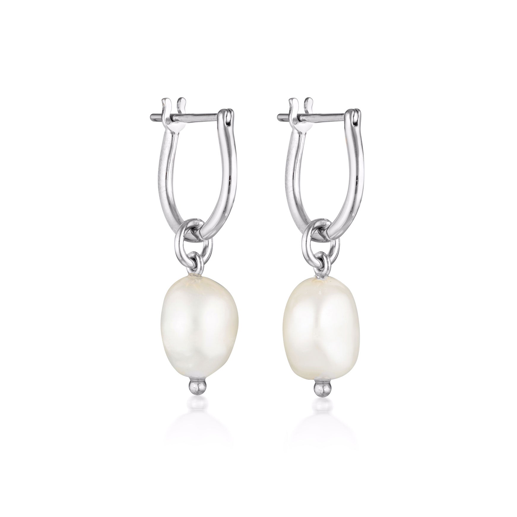 Linda Tahija - Baroque Pearl Basic Hoop Earrings in Silver