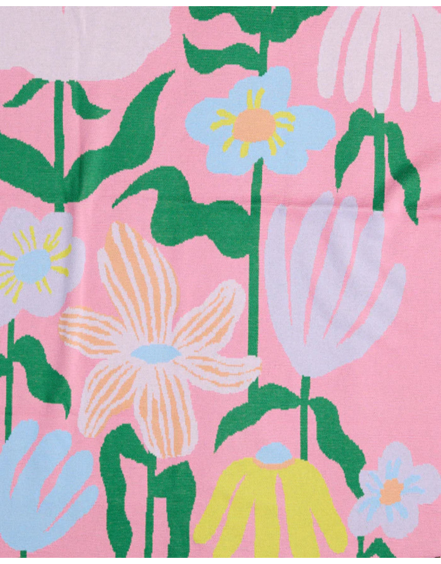 Kip & Co - Popping Flowers Green Cotton Knitted Blanket, , Kip & Co - Say It Sister