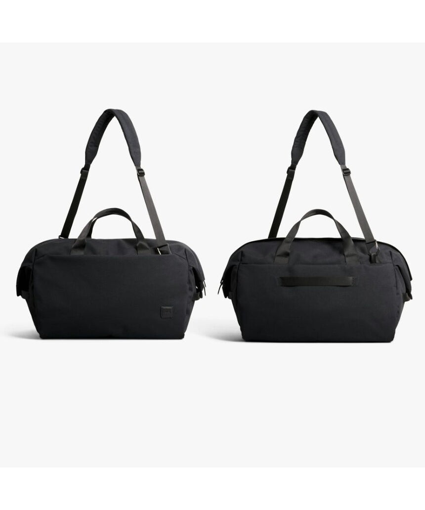 Bellroy Classic Duffel 35L black bag with sturdy handles and spacious main compartment for travel and sports use.
