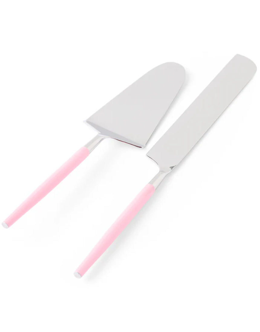 Kip & Co Soiree Diner Knife and Slide Set with stainless steel blades and colorful handles, displayed on a white background.