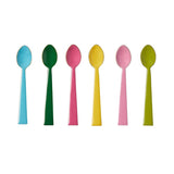 Set of Bonnie & Neil enamel teaspoons in various colors, showcasing vibrant, decorative handles on a white background.