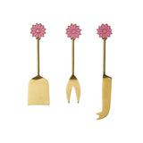 Bonnie and Neil Petal Cheese Knife Set in Berry with four elegant cheese knives and floral-patterned handles.
