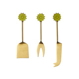 Bonnie & Neil Petal Cheese Knife Set in green with flower-shaped handles, perfect for serving cheese.