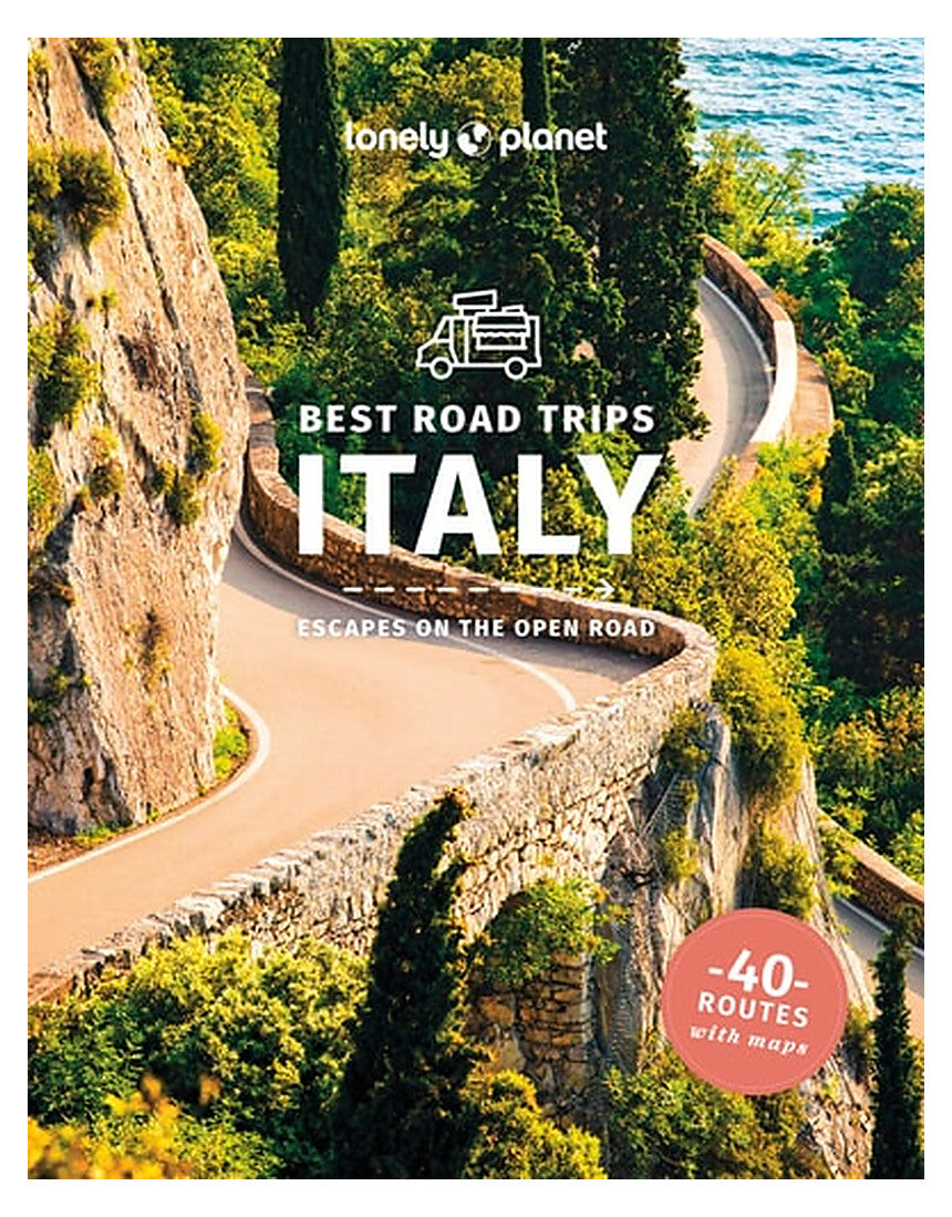 Brumby Sunstate Lonely Planet Best Road Trips Italy book cover with scenic Italian landscape and road imagery.