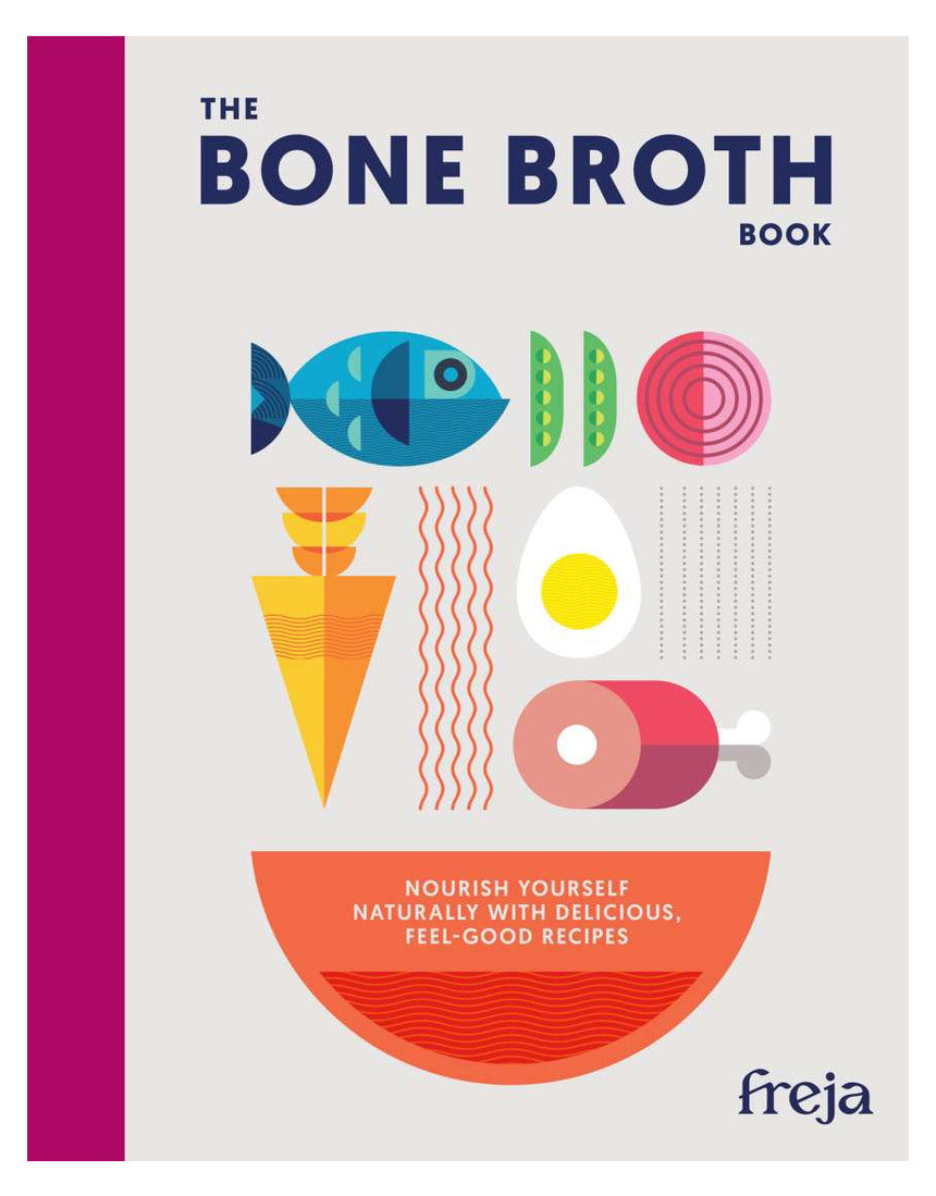 Cover image of Brumby Sunstate's "The Bone Broth Book" showing the book's title and design details.