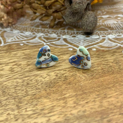 Wolf and Clay - Heart Stud Earrings Blue Splash - Say It Sister