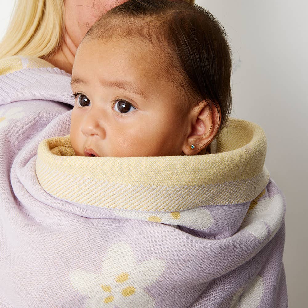 Pram Knitted Blanket - Lilac Daisy Dreams, , Living Textiles - Say It Sister