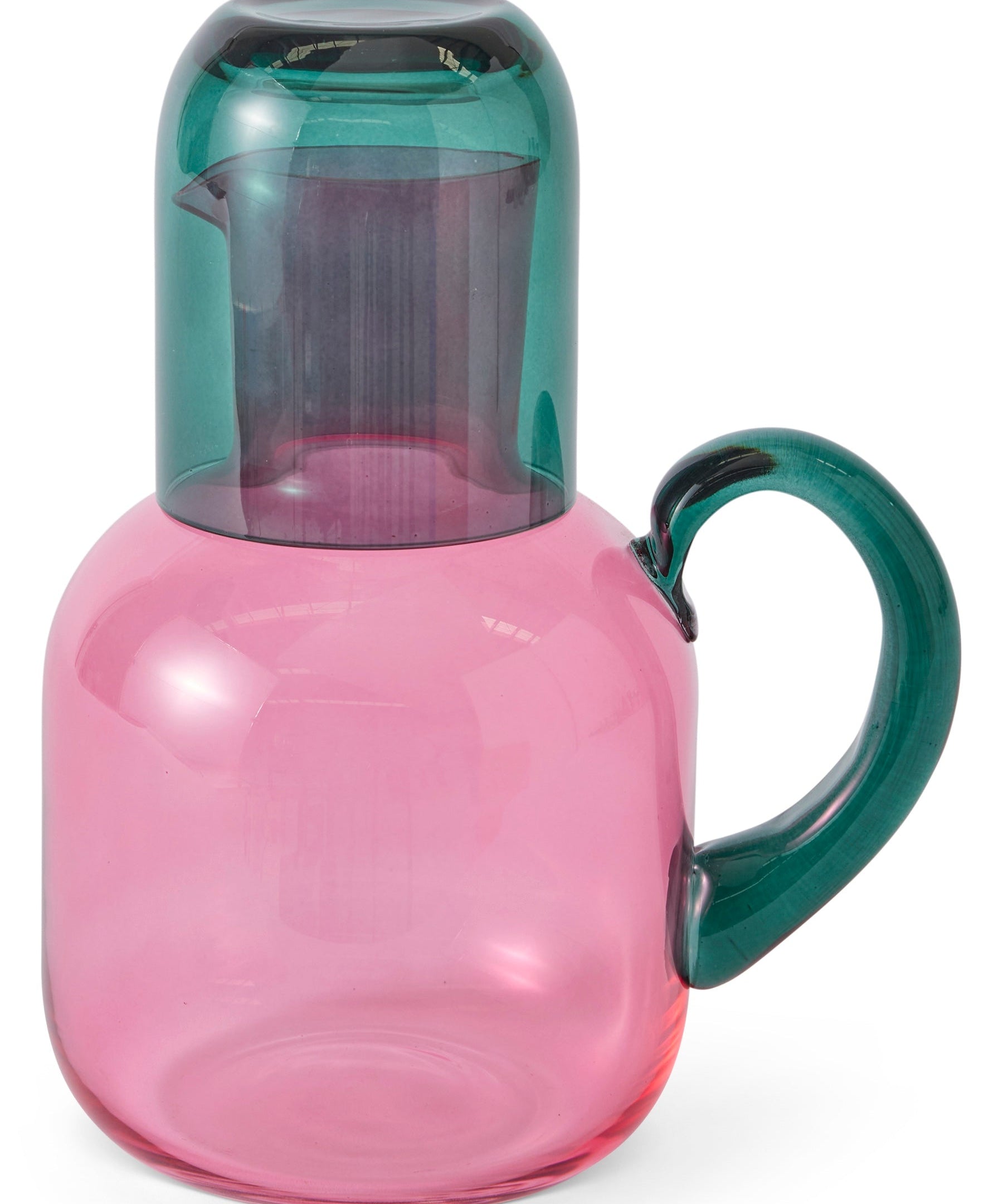 Kip & Co Isle of Pink carafe and glass set, featuring a vibrant pink design with a sleek glass carafe and matching drinking glass.