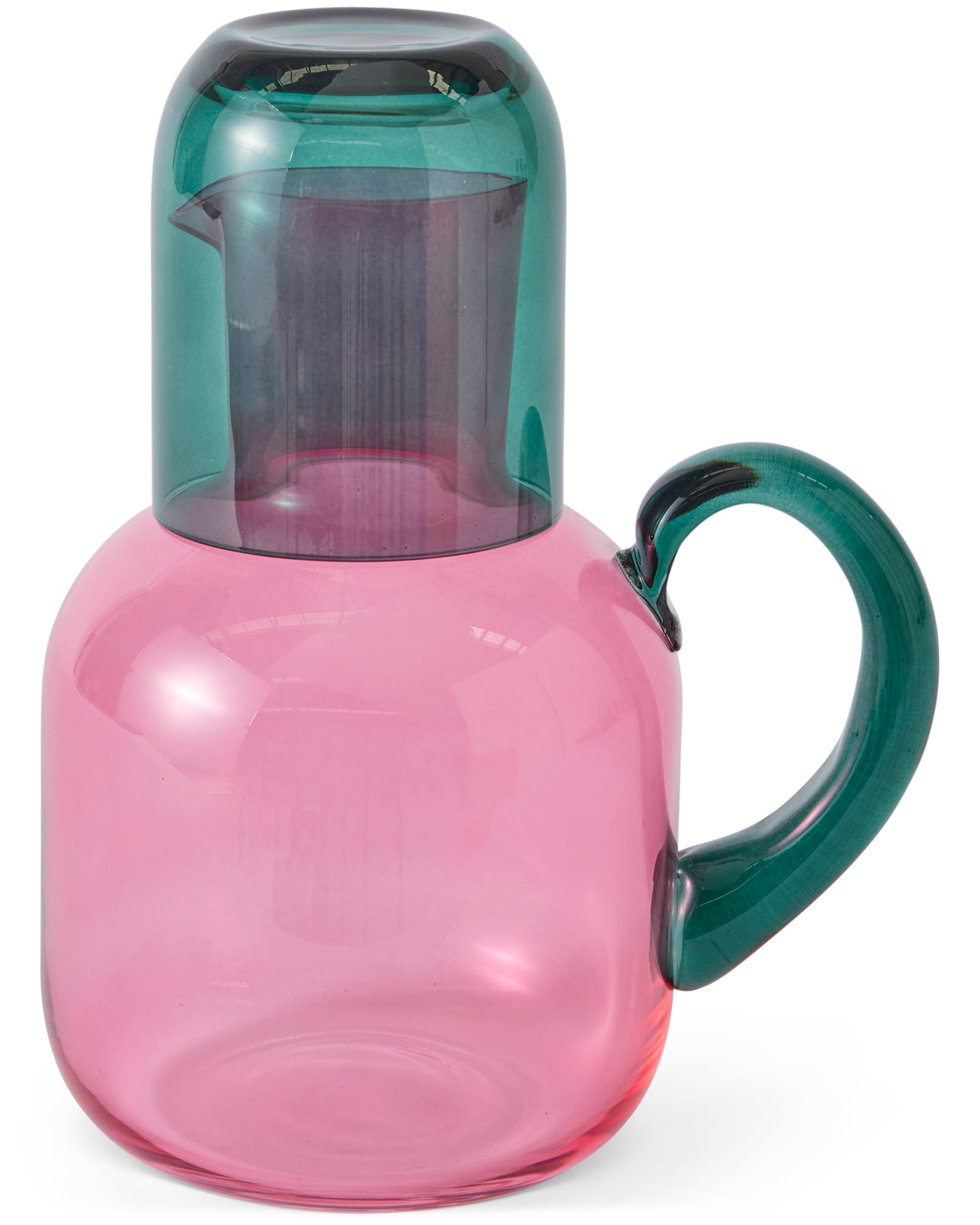 Kip & Co Isle of Pink carafe and glass set, featuring a vibrant pink design with a sleek glass carafe and matching drinking glass.