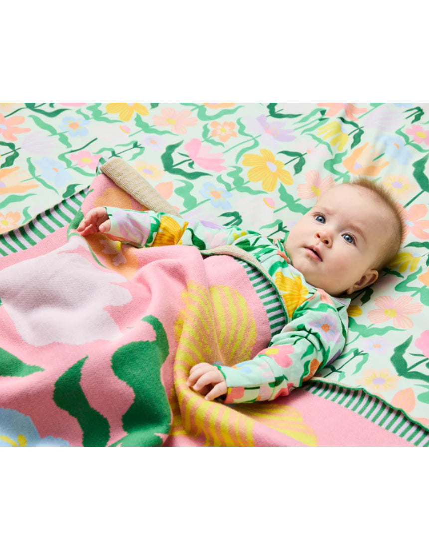 Kip & Co - Popping Flowers Green Cotton Knitted Blanket, , Kip & Co - Say It Sister