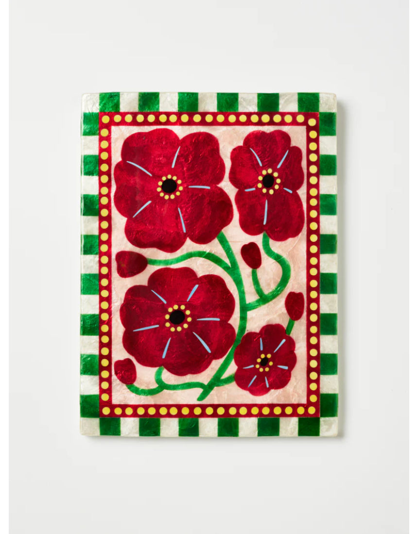 Jones & Co Bloom Nouveau wine rectangle wall decor featuring vibrant floral design on textured surface.