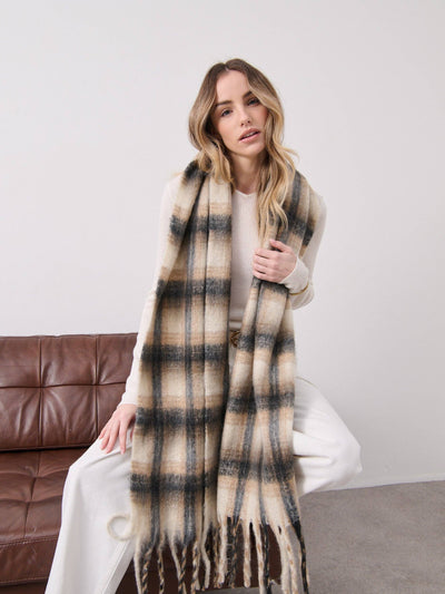 Elena Checkered Fluffy Scarf, scarf, Angels Whisper Accessories - Say It Sister