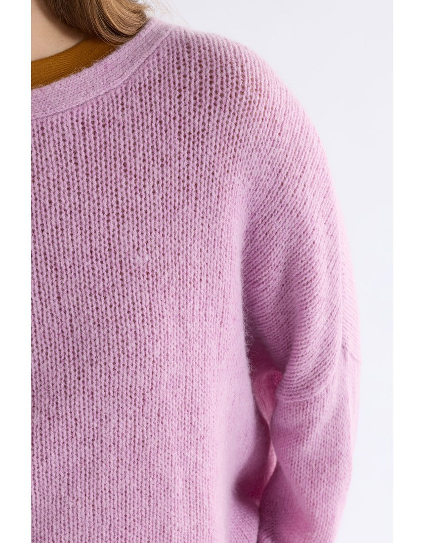 ELK The Label Agna Sweater in Violet Marle knitwear, showcasing a cozy, textured knit with a relaxed fit and ribbed cuffs.