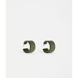 Dark olive ELK The Label Glynn small hoop earring, close-up of gold-tone earrings with a sleek, minimalist design.
