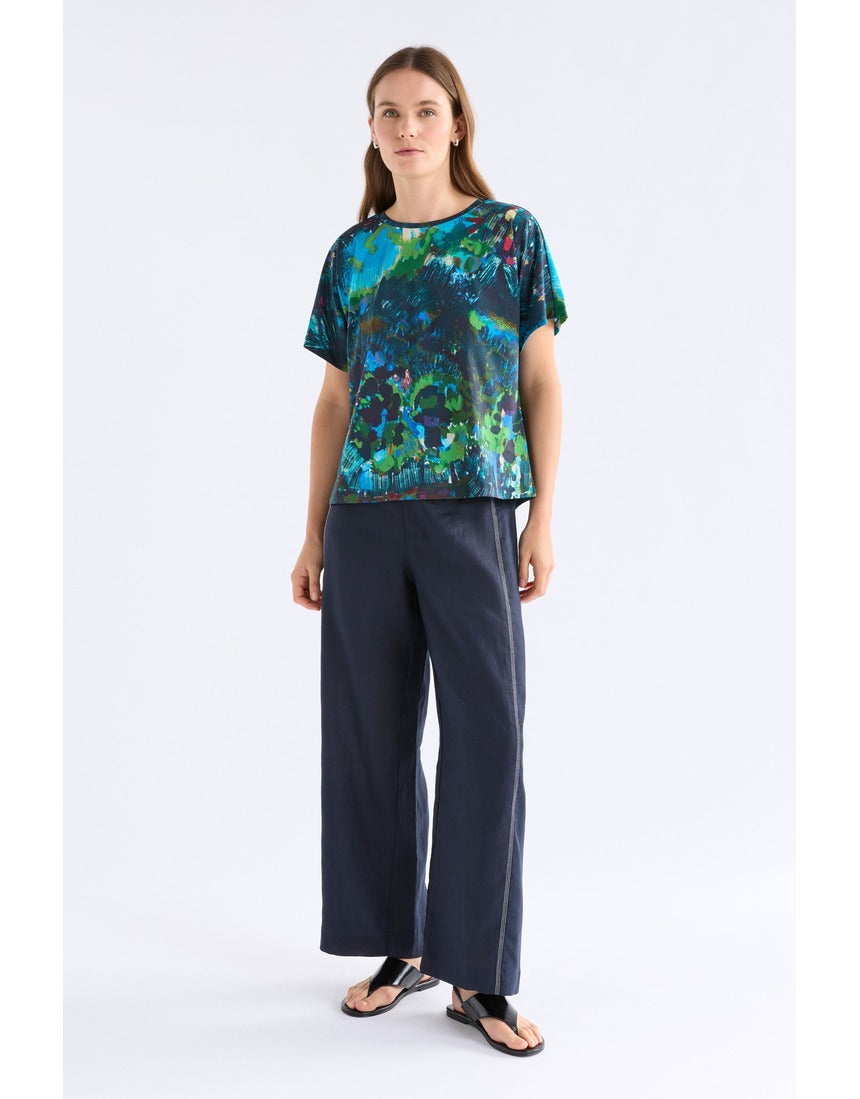 ELK The Label Haki Short Sleeve T-Shirt in Landskap Night with a casual fit and subtle graphic design on soft fabric.