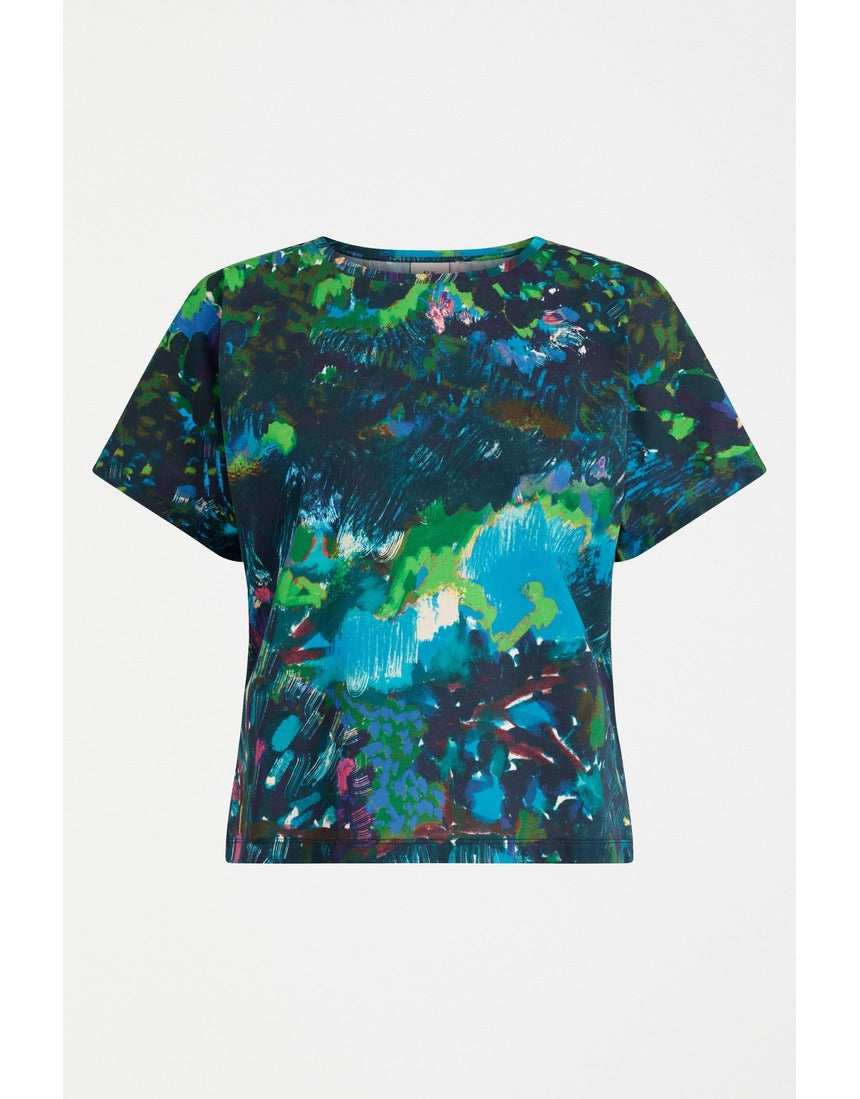 ELK The Label Haki short sleeve T-shirt in Landskap Night with a casual fit and graphic design, displayed on a plain background.