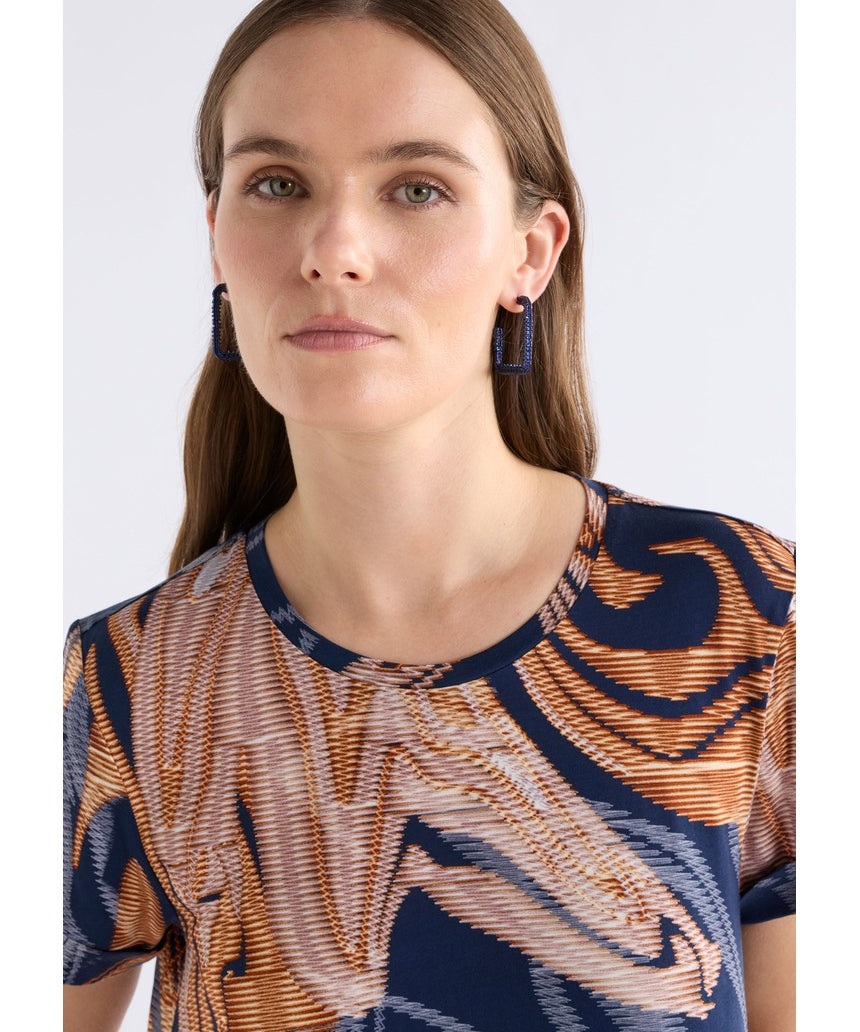 Navy large hoop earrings by ELK The Label featuring sleek, modern design with smooth finish and bold circular shape.
