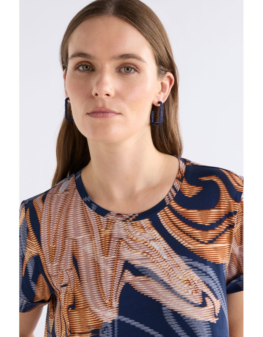 Navy large hoop earrings by ELK The Label featuring sleek, modern design with smooth finish and bold circular shape.