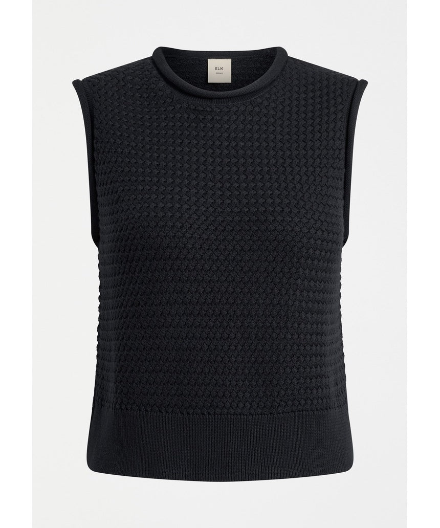 Black Elk Naya Knit Vest from ELK The Label, featuring a cozy knitwear design with a high neckline and sleeveless style.