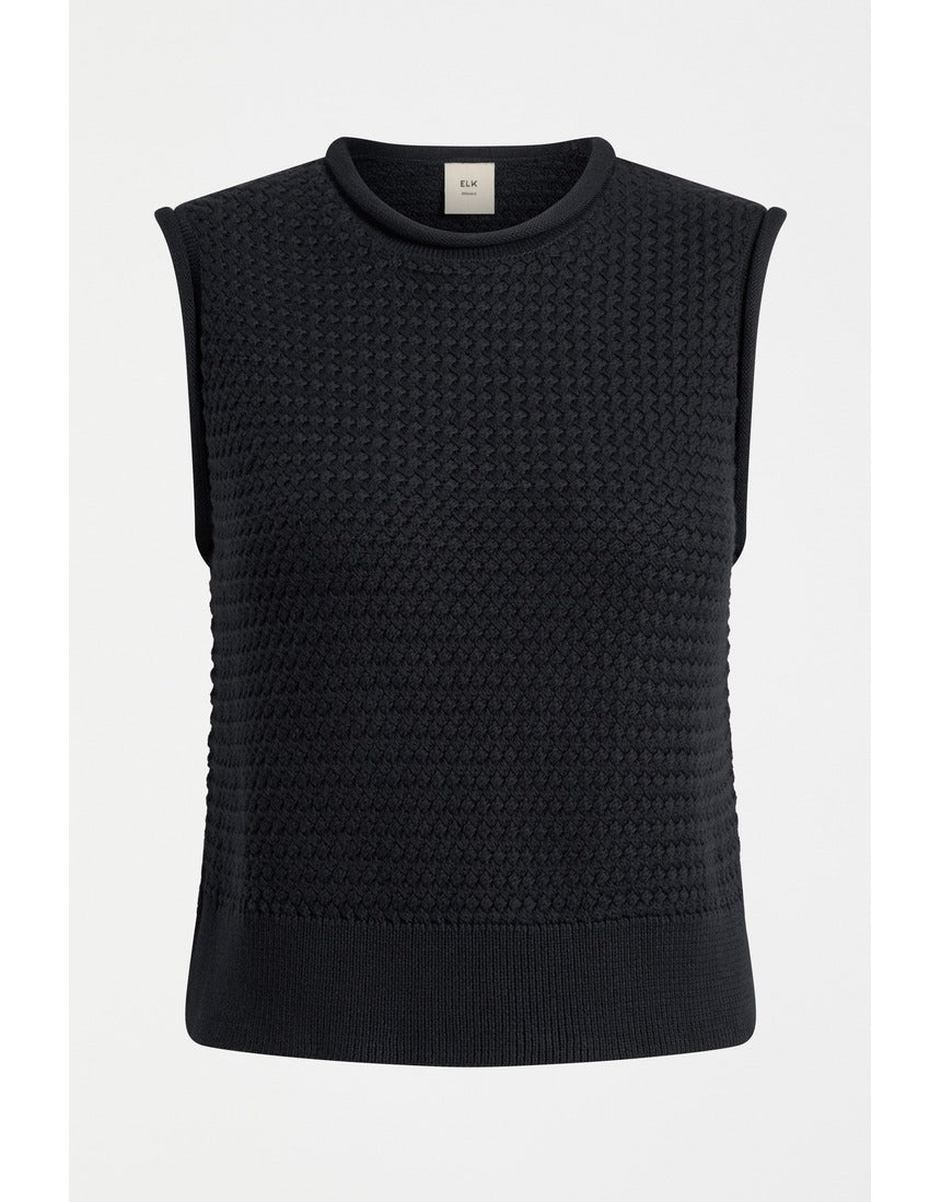 Black Elk Naya Knit Vest from ELK The Label, featuring a cozy knitwear design with a high neckline and sleeveless style.
