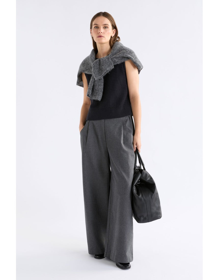 Black Elk Naya Knit Vest from ELK The Label, showing the sleeveless knitwear with a textured pattern on a neutral background.