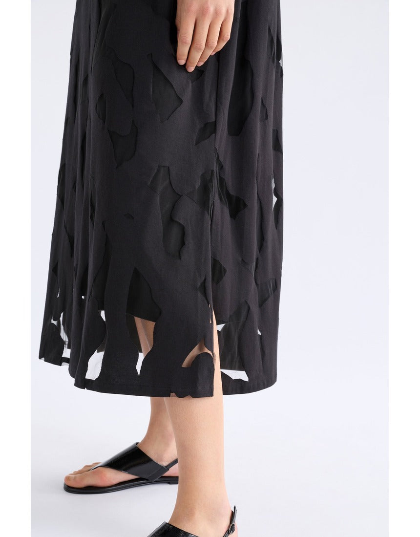Black Varr Burnout Dress by ELK The Label, featuring a stylish and textured burnout fabric, perfect for elegant occasions.
