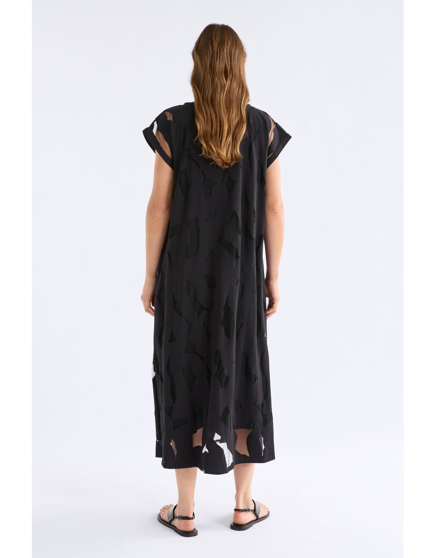 Black Elk Varr Burnout Dress from ELK The Label featuring a stylish, textured burnout fabric and elegant design.