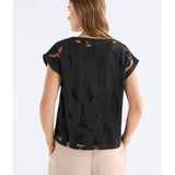 Black Varr Burnout Top by ELK The Label, a stylish women's burnout blouse with textured fabric and relaxed fit.