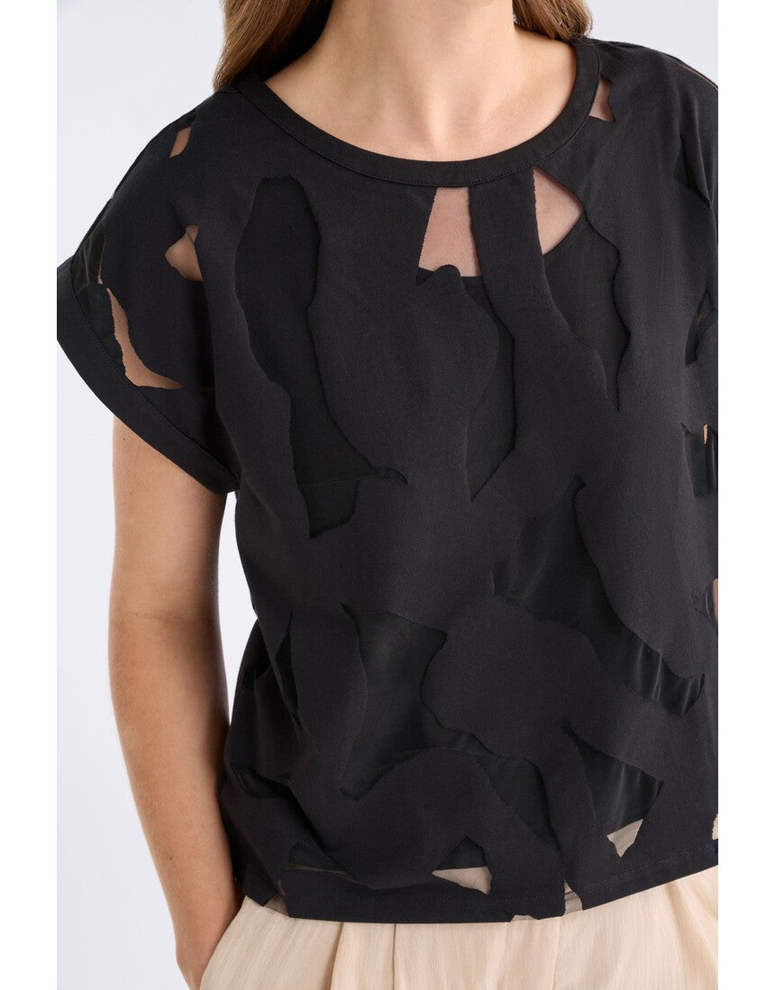 Black Elk Varr Burnout Top by ELK The Label featuring sheer burnout fabric and a relaxed, stylish fit.