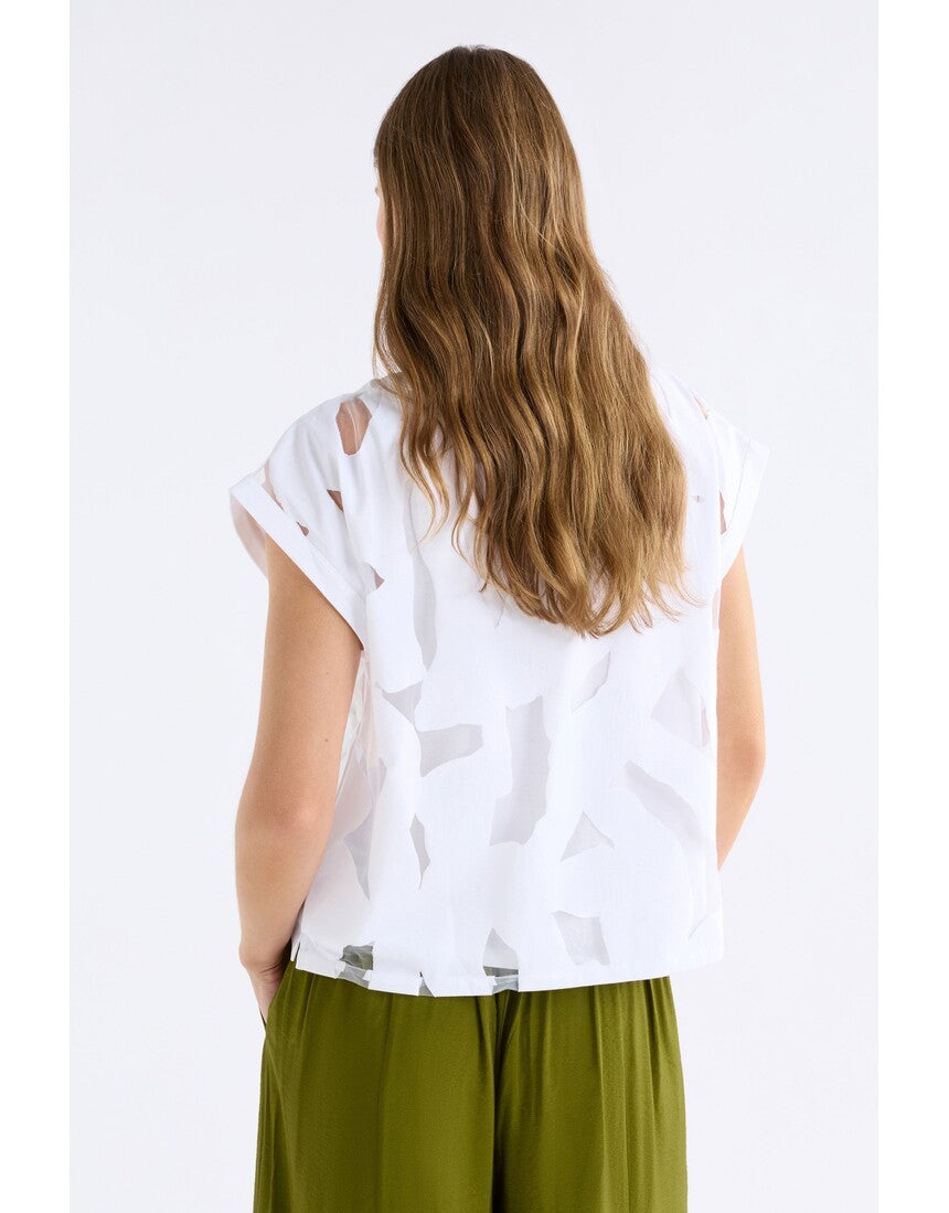 White Varr Burnout Top by ELK The Label, featuring a lightweight, textured fabric with a relaxed fit and stylish design.