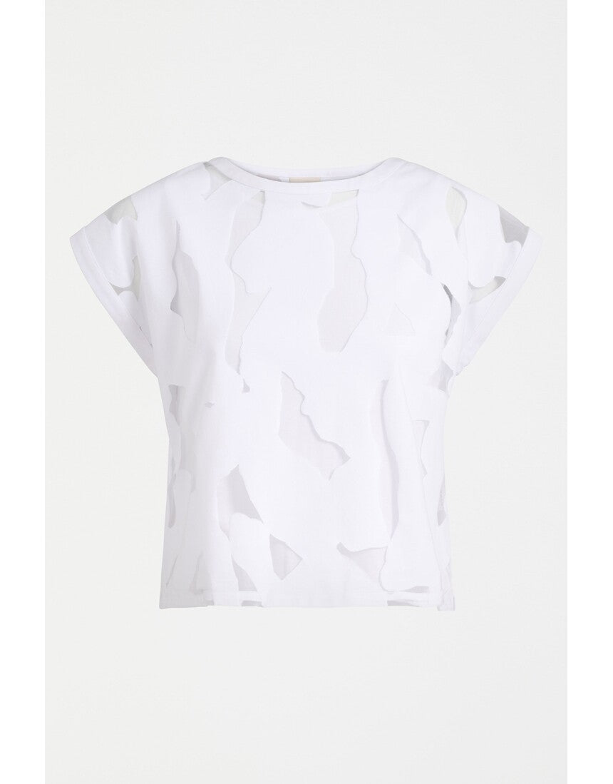 White Elk Varr Burnout Top from ELK The Label, showing a stylish, lightweight burnout fabric with a relaxed fit.