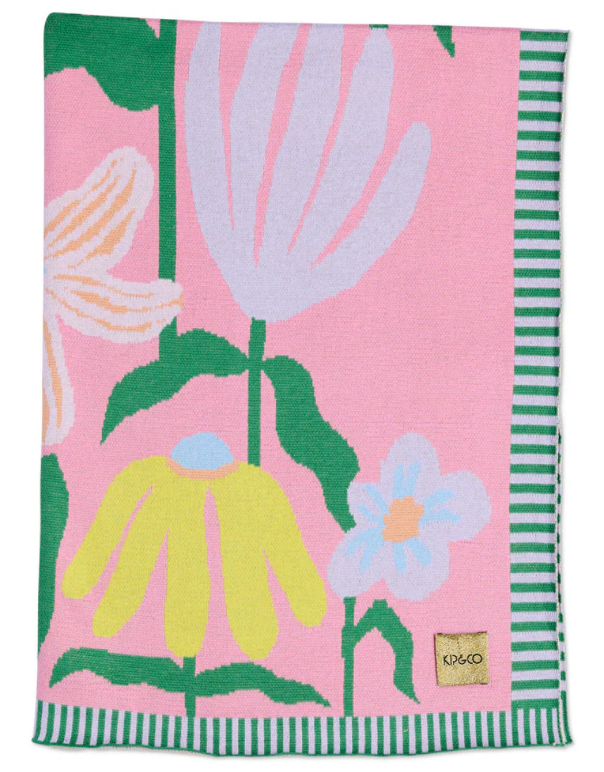 Kip & Co - Popping Flowers Green Cotton Knitted Blanket, , Kip & Co - Say It Sister
