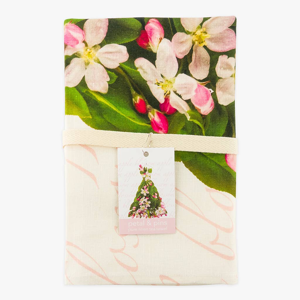Floral Pure Linen Tea Towel - Apple Blossom Design, , petal & pins - Say It Sister